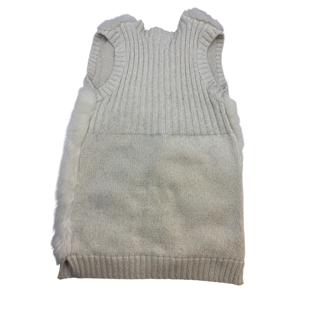 Max Studio Kids Cream Faux Fur Metallic Knit Sweater Vest Gold Thread Girls L 14